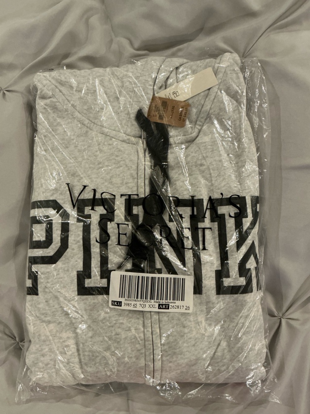 NWT - Women’s Victoria's Secret PINK Light Gray Zip Hoodie - Size XXL